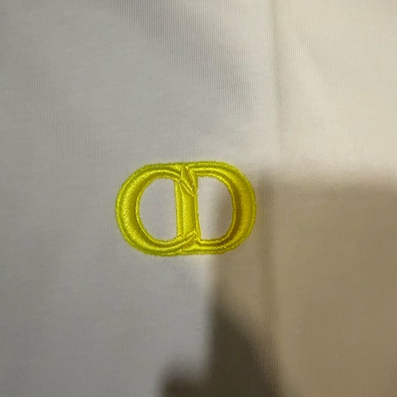 Dior White Crew Neck Tee Yellow Neon Logo Simple Men’s Size XL - Picture 3 of 4